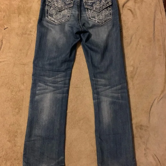 💙 Petrol Blue Boot Cut Jeans with Embellished Pockets 💙 - Picture 3 of 9